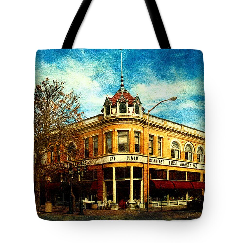 Mcdougall Building Tote Bag featuring the digital art McDougall Building in downtown Salinas, California by Nicko Prints