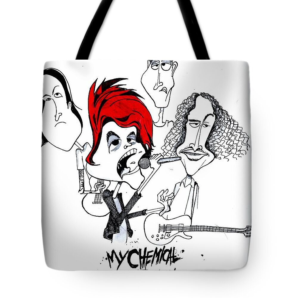 My Chemical Romance Tote Bag featuring the drawing MCR by Michael Hopkins