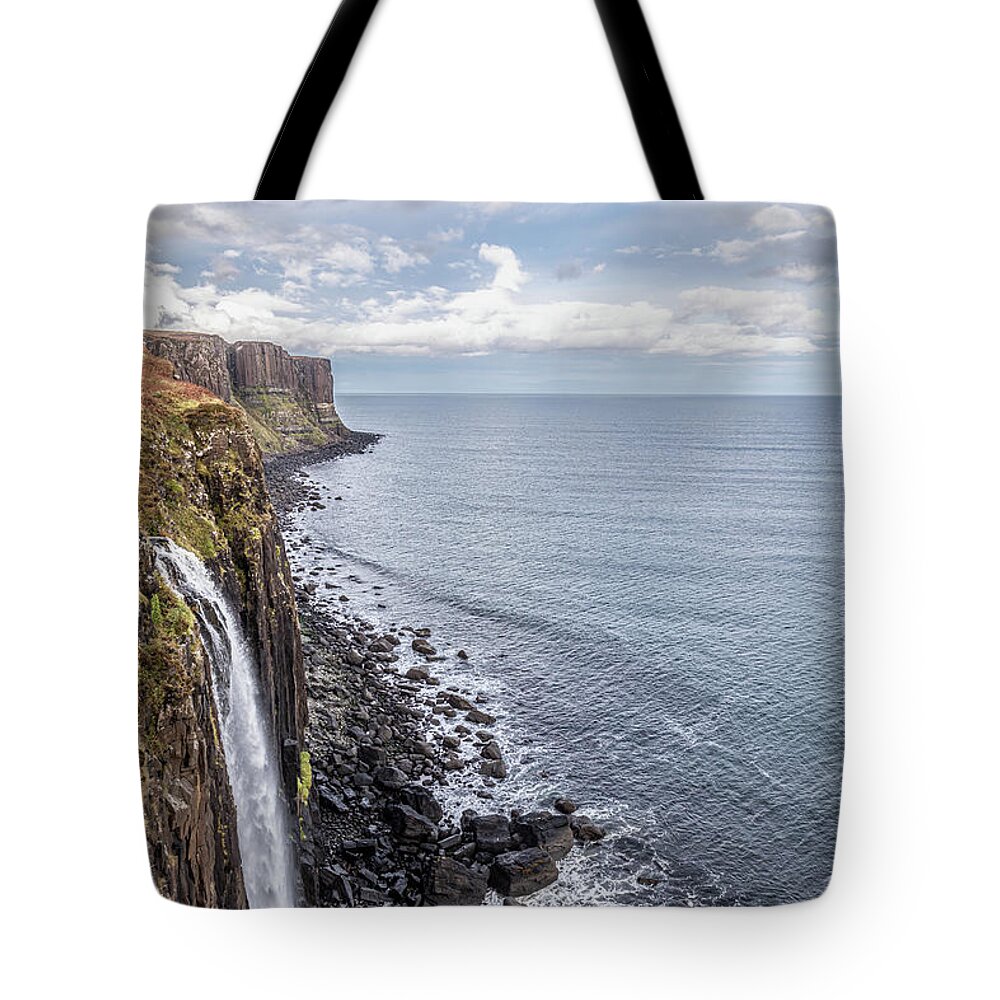 Mountains Tote Bag featuring the photograph Mealt Waterfall and Kilt rocks by Shirley Mitchell