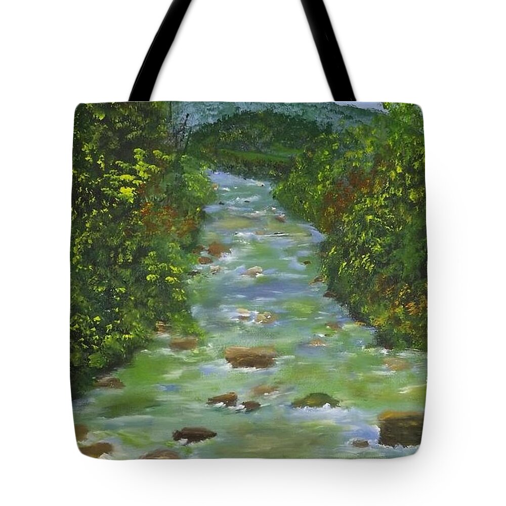 Landscape Tote Bag featuring the painting Meandering River by Denise Morgan