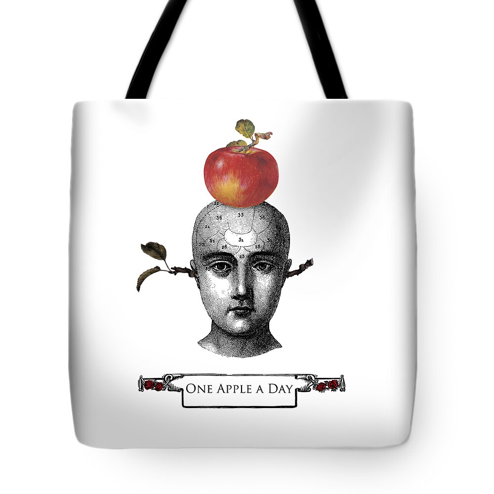 One Apple A Day Tote Bag featuring the digital art Medieval Apple Man by Madame Memento