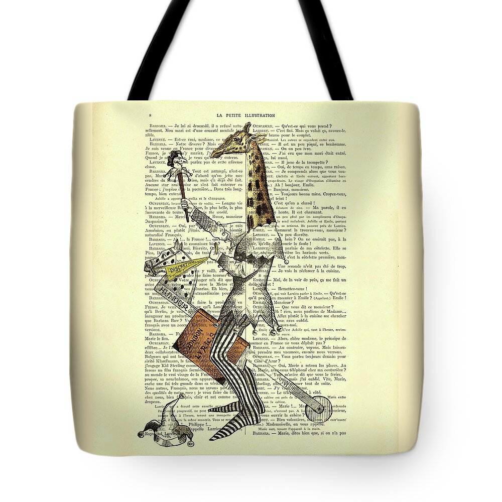 Giraffe Tote Bag featuring the mixed media Medieval Giraffe by Madame Memento