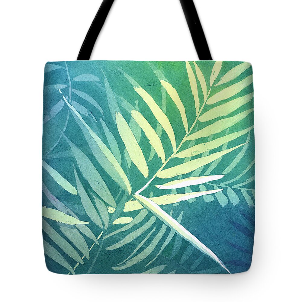 Palm Fronds Tote Bag featuring the painting Meditative Palm by Lois Blasberg