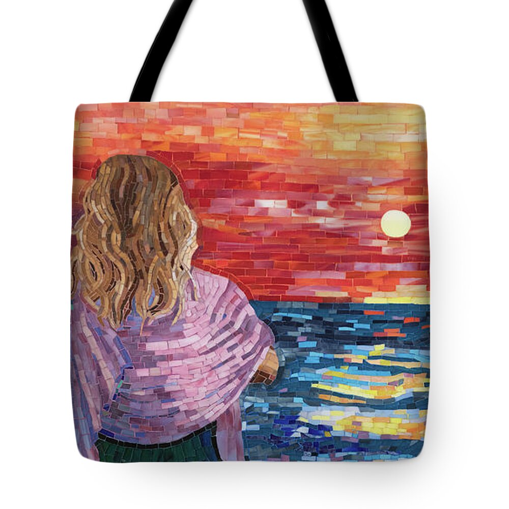 Mosaic Tote Bag featuring the mixed media Mediterranean Sunset by Adriana Zoon