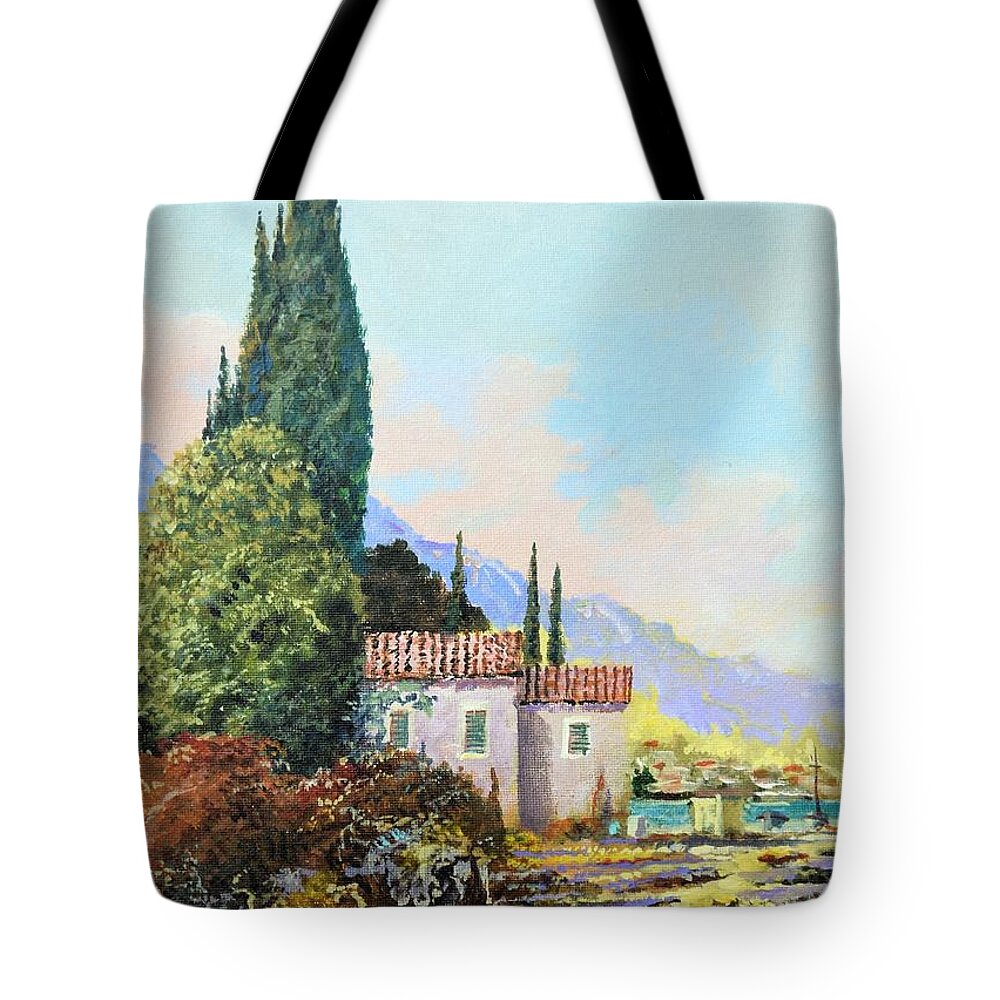 Original Painting Tote Bag featuring the painting Mediterraneo 2 by Sinisa Saratlic