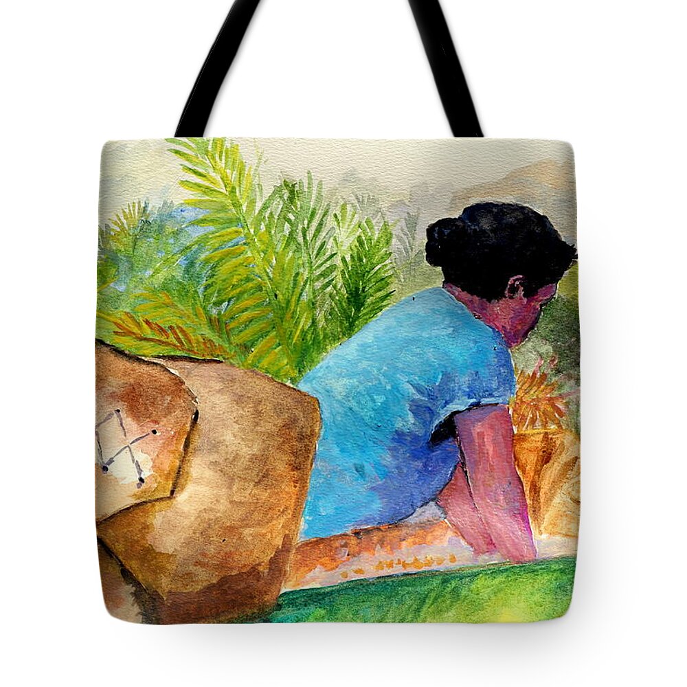 Pacific Region Tote Bag featuring the painting Melanesian Tradisional Food by Jason Sentuf