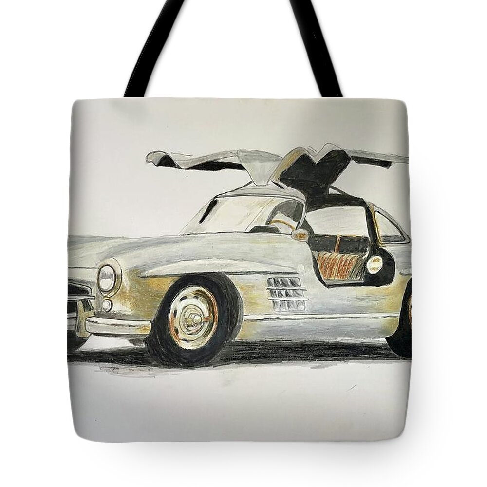 Mercedes Tote Bag featuring the pastel Mercedes Benz 300SL by Richard Le Page