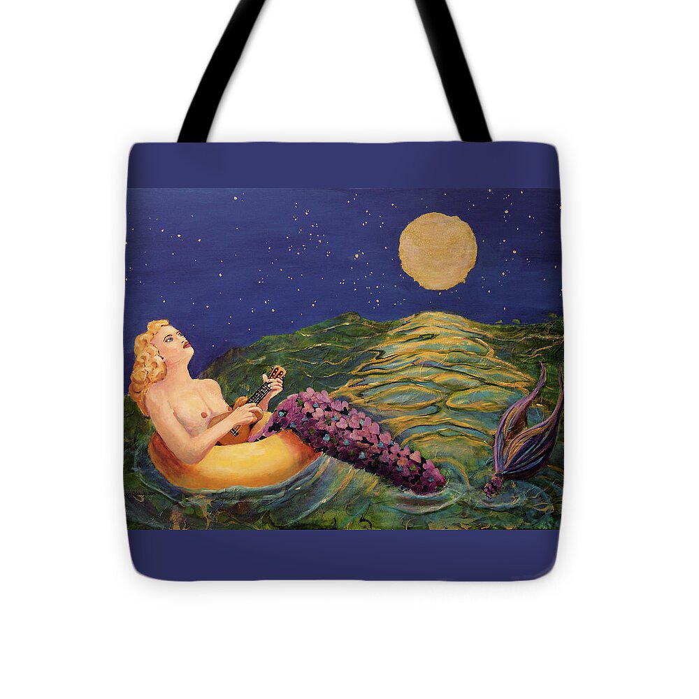 Mermaid Tote Bag featuring the painting Song of Love by Linda Queally by Linda Queally