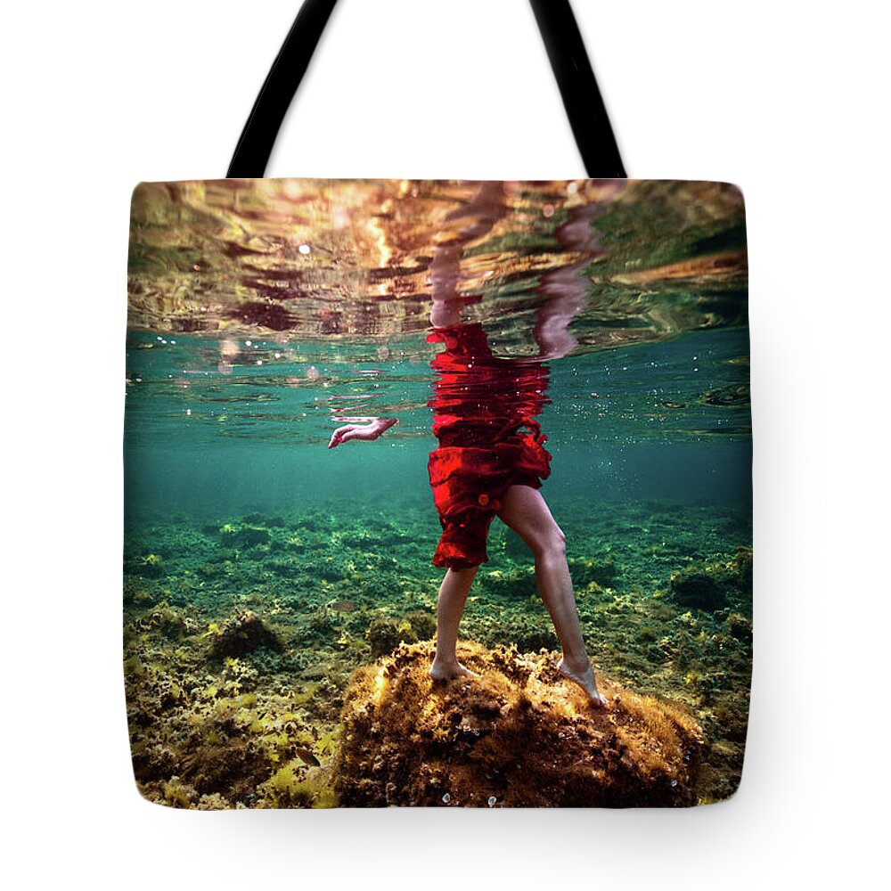 Underwater Tote Bag featuring the photograph Mermaid Legs by Gemma Silvestre