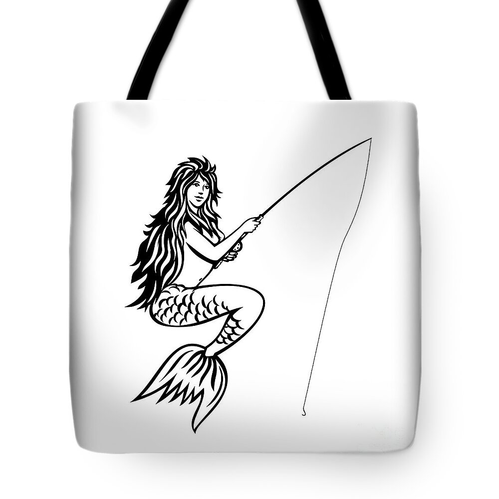 Mermaid or Siren with Fishing Rod and Reel Fly Fishing Mascot Black and  White Retro Tote Bag by Aloysius Patrimonio - Pixels