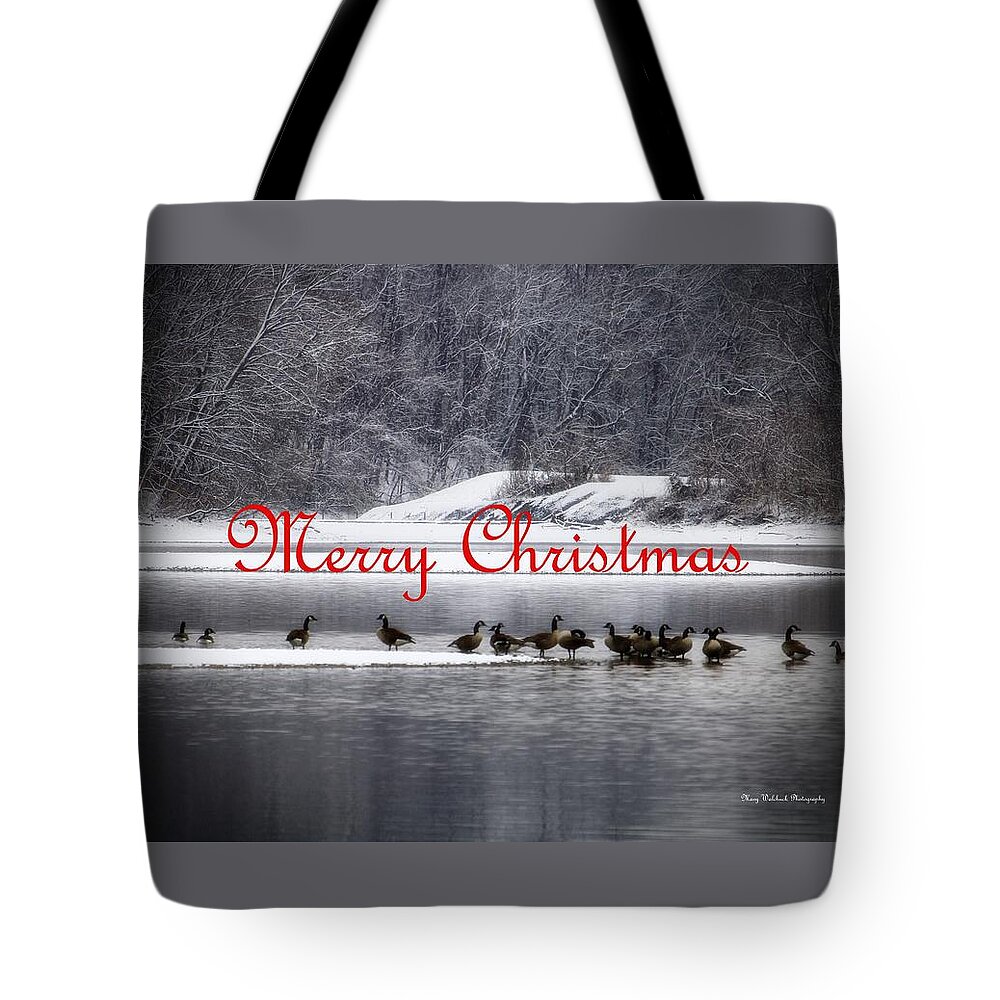 Christmas Tote Bag featuring the photograph Merry Christmas Canadian Geese by Mary Walchuck