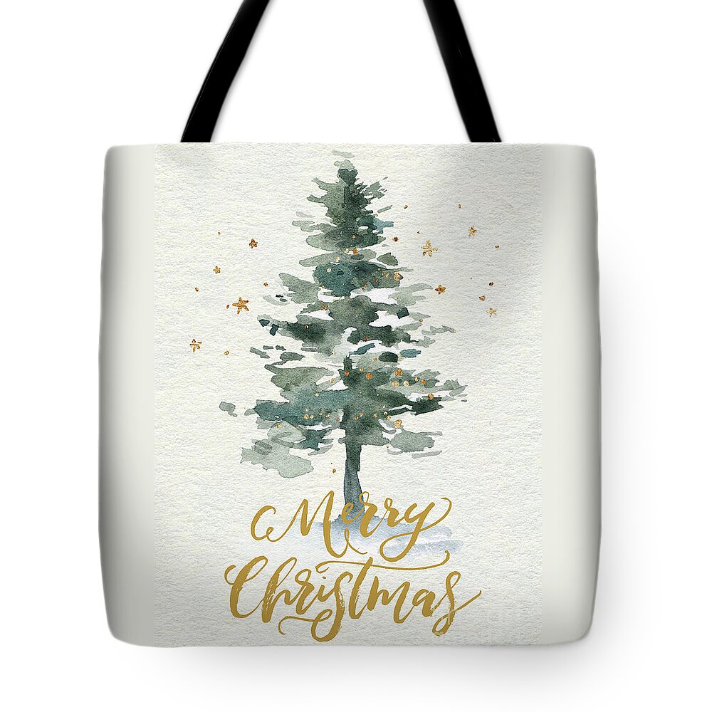 Merry Christmas Tote Bag featuring the painting Watercolor Christmas Tree by Modern Art