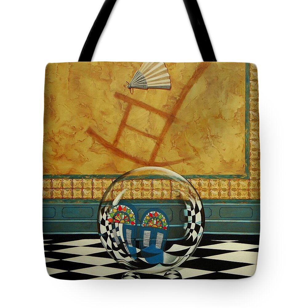 Spheres Tote Bag featuring the painting Mesiendonos Eternamente-right side- by Roger Calle
