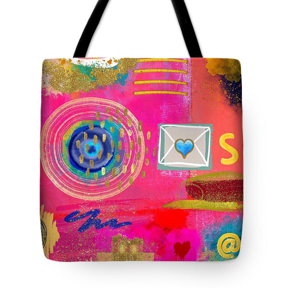 Contemporary Art Tote Bag featuring the mixed media Message S by Canessa Thomas