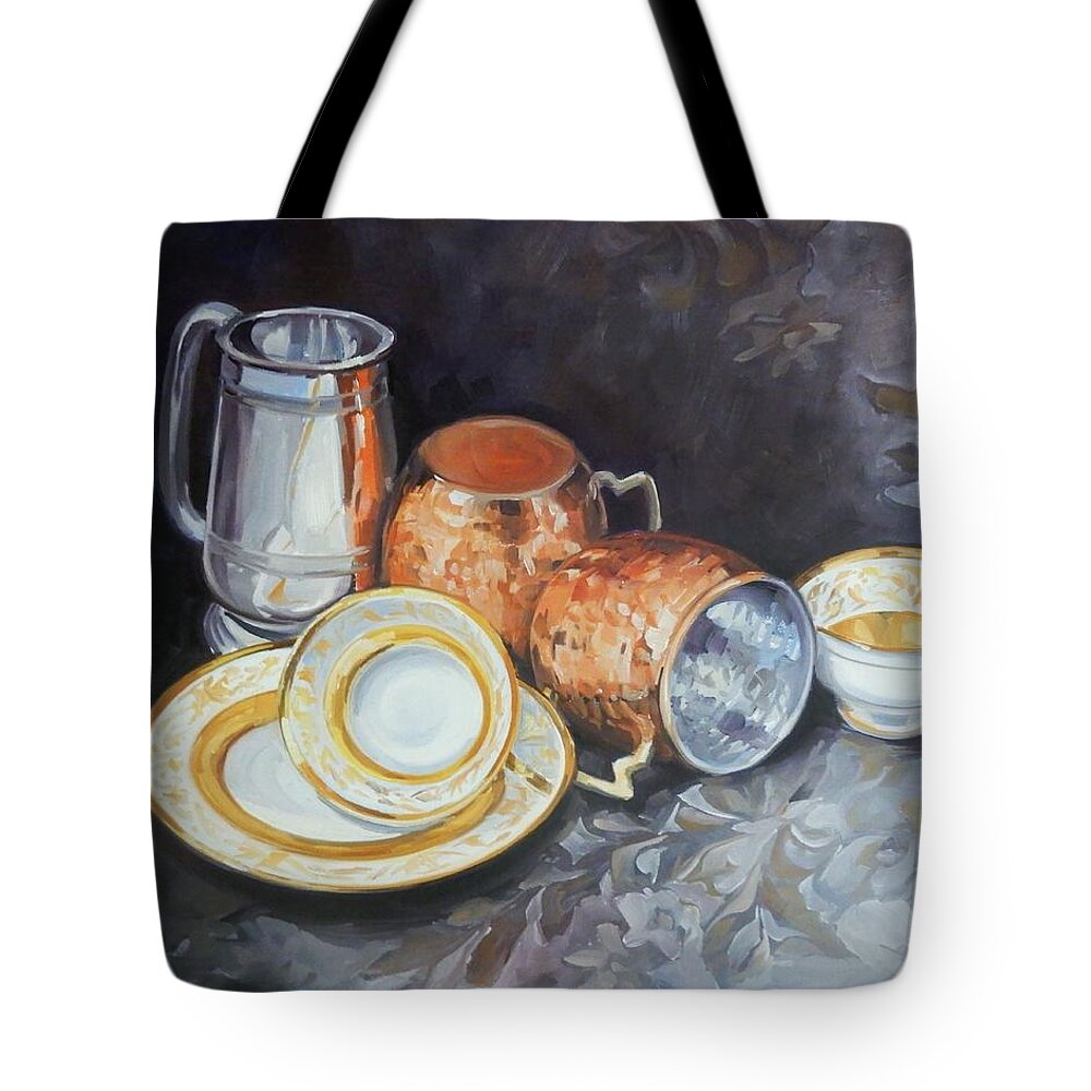 Metallic Tote Bag featuring the painting Metallic Colors by K M Pawelec