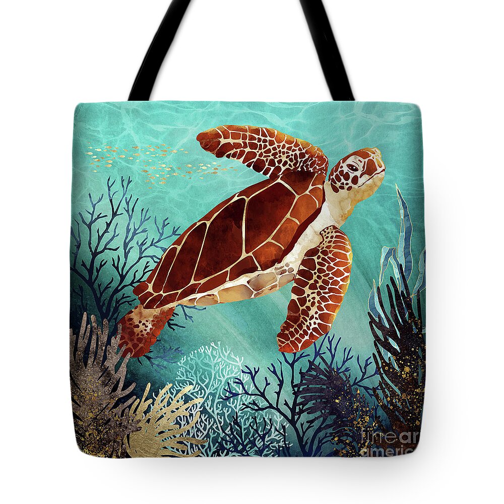 Metallic Tote Bag featuring the digital art Metallic Sea Turtle by Spacefrog Designs