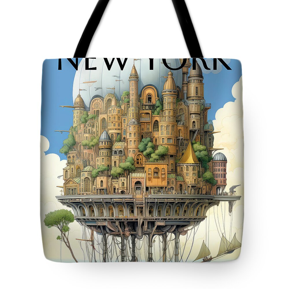 New Yorker Magazine Tote Bag featuring the painting Metropolis Voyage by Land of Dreams