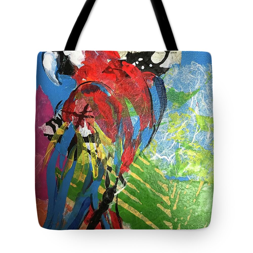 Elaineelliottart Tote Bag featuring the painting Mexico Macaw III by Elaine Elliott