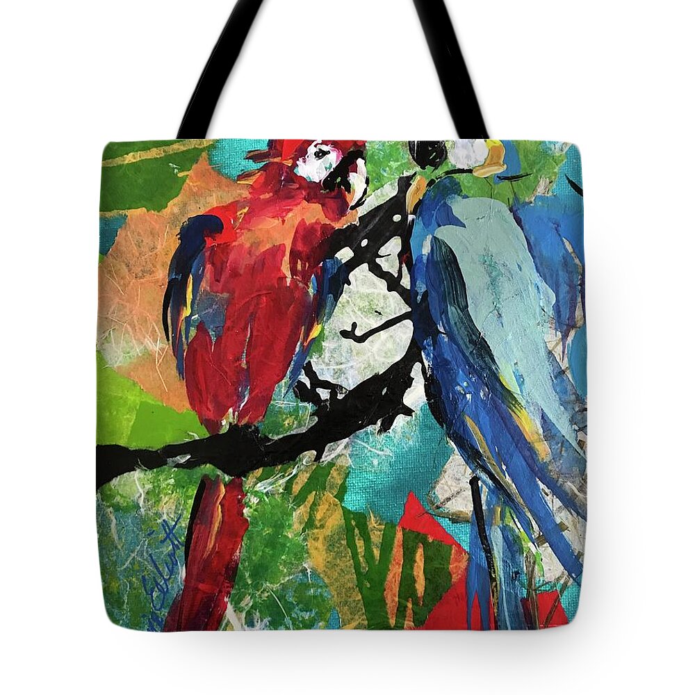 Parrots Tote Bag featuring the painting Mexico Macaws by Elaine Elliott