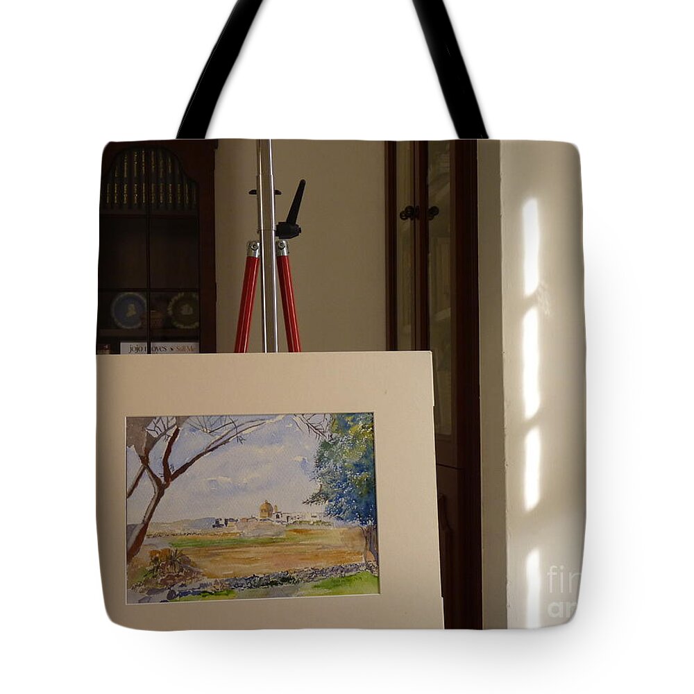  Tote Bag featuring the painting Mgarr view from Bingemmaa by Godwin Cassar
