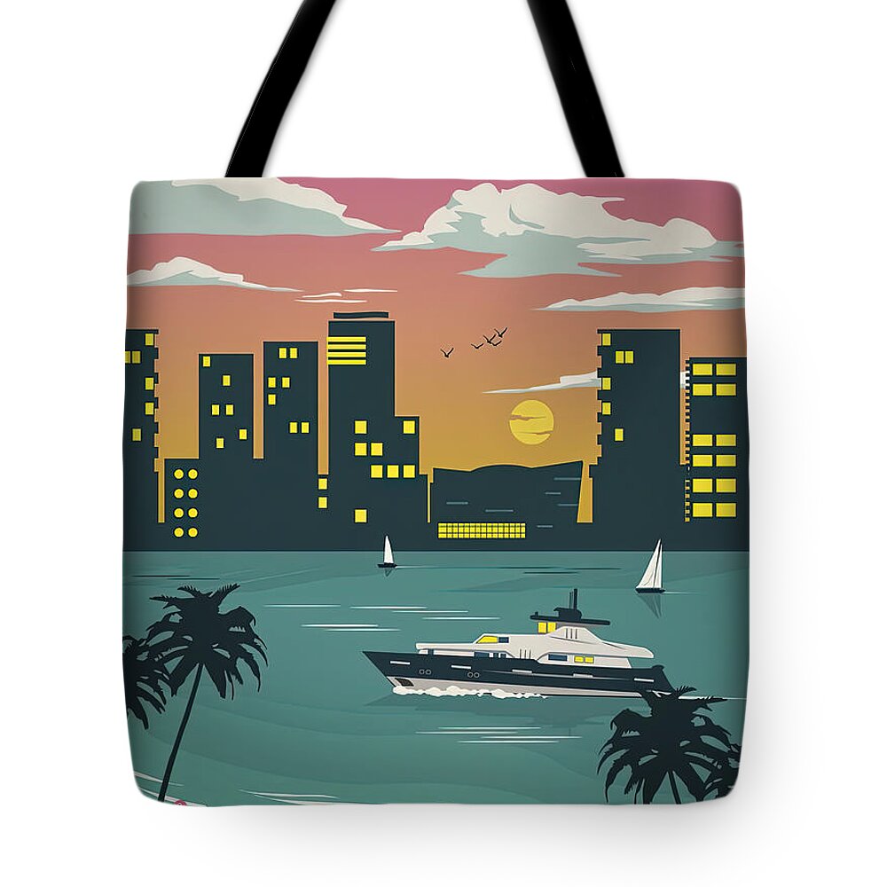 Miami Tote Bag featuring the photograph Miami Travel Vintage Poster by Carlos Diaz