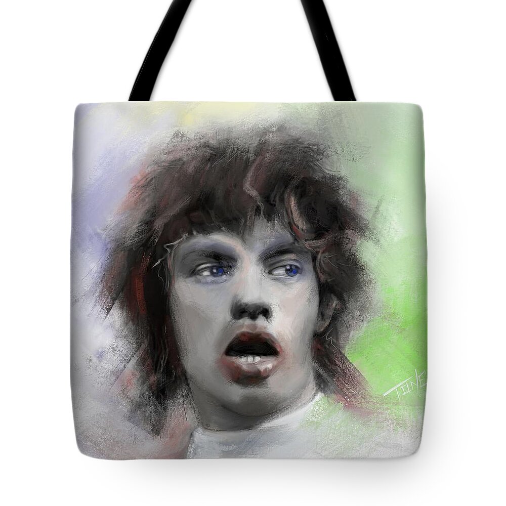 Mic Jagger Tote Bag featuring the pastel Mic Jagger by Mark Tonelli