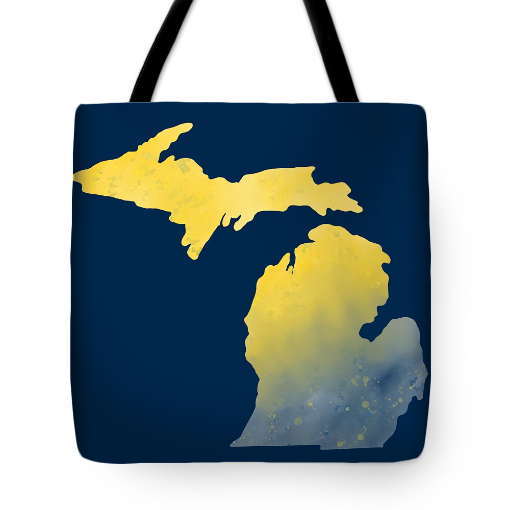 Michigan Tote Bag featuring the painting Michigan State Map Watercolor Print by Aaron Geraud