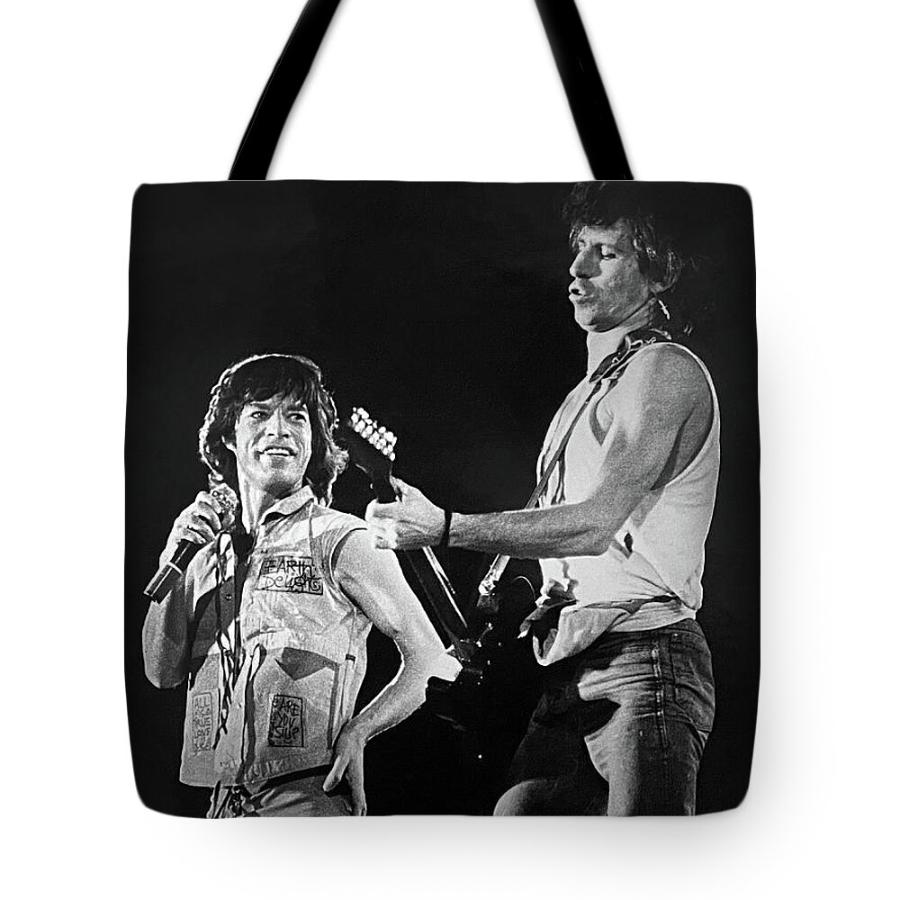 Mick Tote Bag featuring the photograph Mick and Keith by Robert Dann
