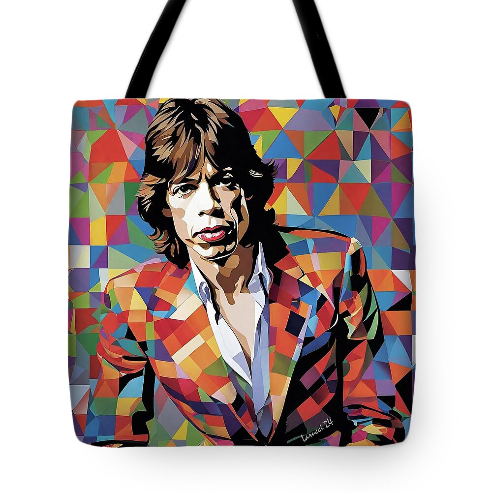 Mick Tote Bag featuring the digital art Mick Jagger - No.1 by Fred Larucci