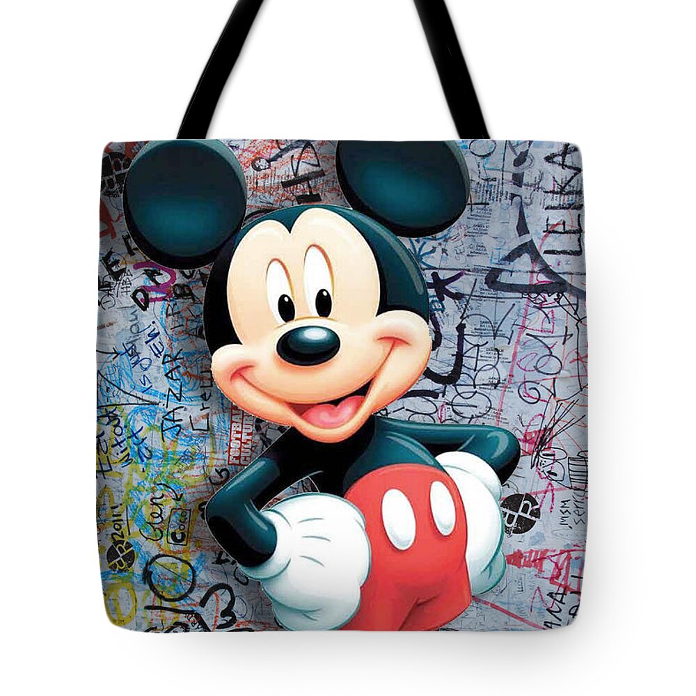Mickey Mouse Tote Bag featuring the painting Mickey Mouse Pop Art Graffiti 8 by Tony Rubino