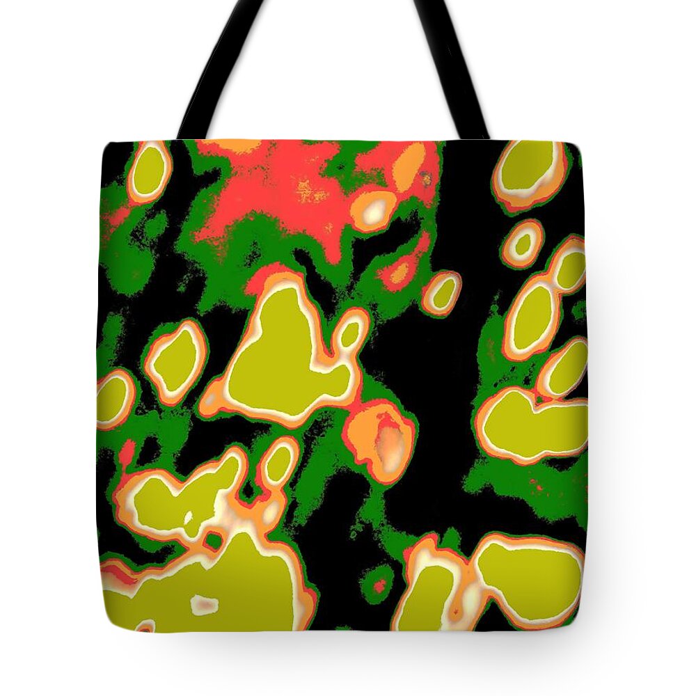 Abstract Tote Bag featuring the digital art Microbe Party by T Oliver