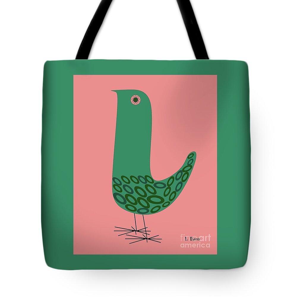 Mid Century Modern Tote Bag featuring the digital art Mid Century Bird in Pink by Donna Mibus