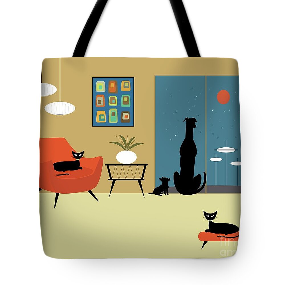 Mid Century Cat Tote Bag featuring the digital art Mid Century Cats and Dogs by Donna Mibus