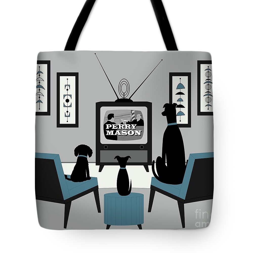 Black Dogs Tote Bag featuring the digital art Mid Century Dogs Watch Perry Mason by Donna Mibus