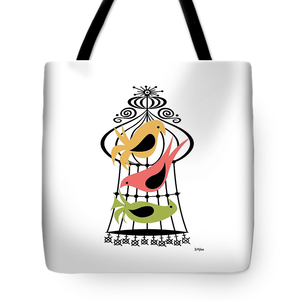 Mid Century Modern Tote Bag featuring the digital art Mid Century Modern Birdcage by Donna Mibus