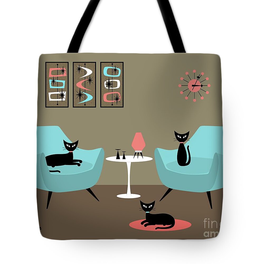Mid Century Modern Tote Bag featuring the digital art Mid Century Modern Black Cats by Donna Mibus