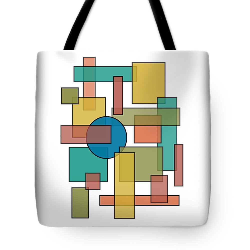Mid Century Tote Bag featuring the digital art Mid Century Modern Blocks, Rectangles and Circles with horizontal Background by DB Artist