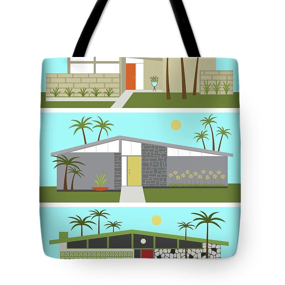 Mid Century Modern Tote Bag featuring the digital art Mid Century Modern Houses by Donna Mibus