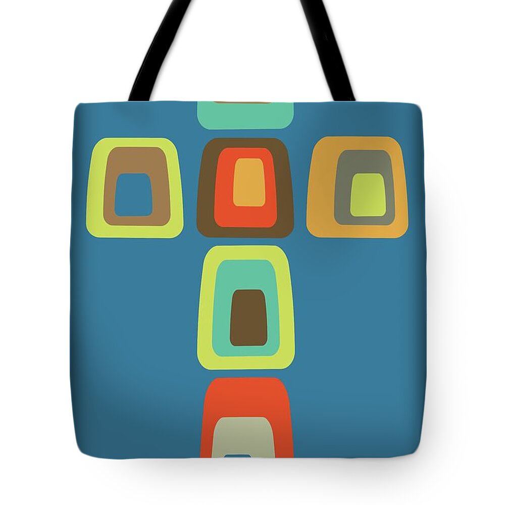Christian Tote Bag featuring the digital art Mid Century Modern Oblong Cross Blue by Donna Mibus
