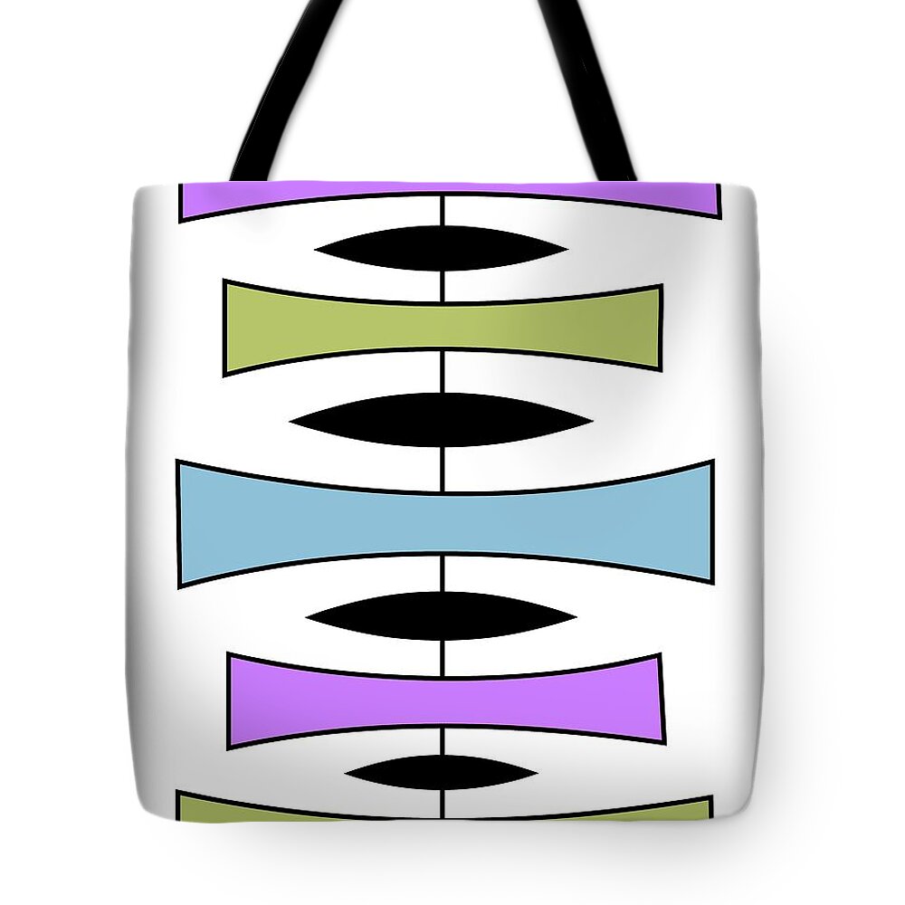 Mid Century Modern Tote Bag featuring the digital art Mid Century Modern Trapezoids in Cool Colors by Donna Mibus