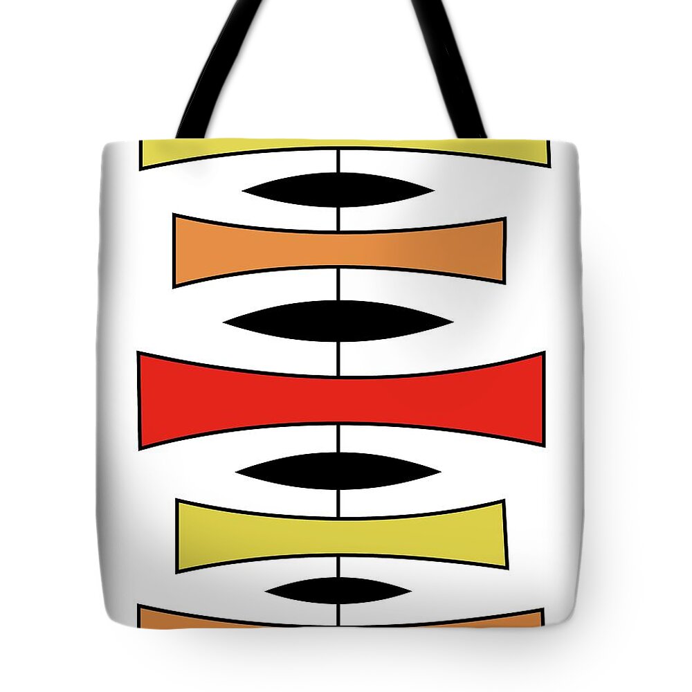 Mid Century Modern Tote Bag featuring the digital art Mid Century Modern Trapezoids in Warm Colors by Donna Mibus