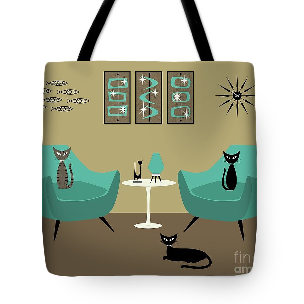 Henry Glass Chair Tote Bag featuring the digital art Mid Century Teal Chairs by Donna Mibus