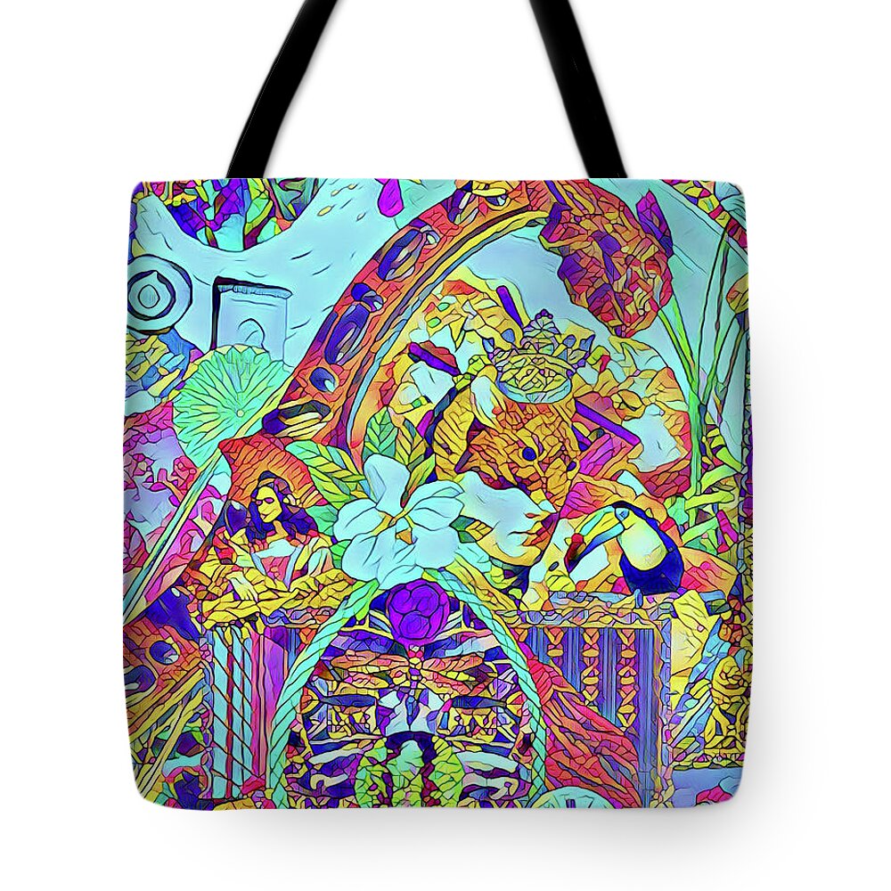 Mid-evil Tote Bag featuring the mixed media Mid Evil Mind by Debra Amerson