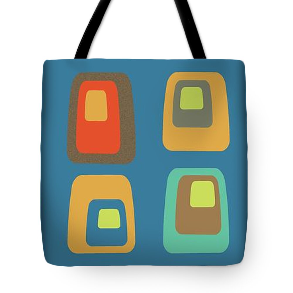  Tote Bag featuring the digital art MidCentury Oblongs on Blue by Donna Mibus
