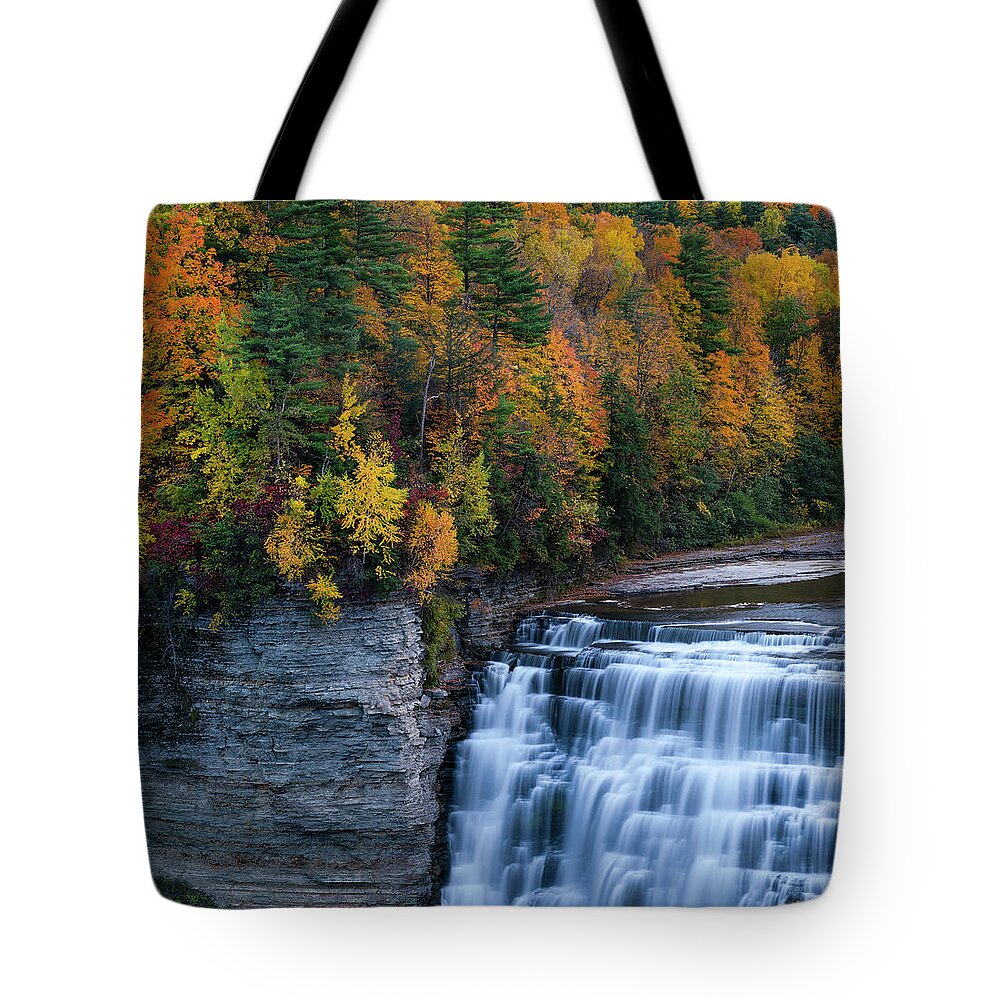 Waterfalls Tote Bag featuring the photograph Middle Falls Fall Splendor by Mark Papke