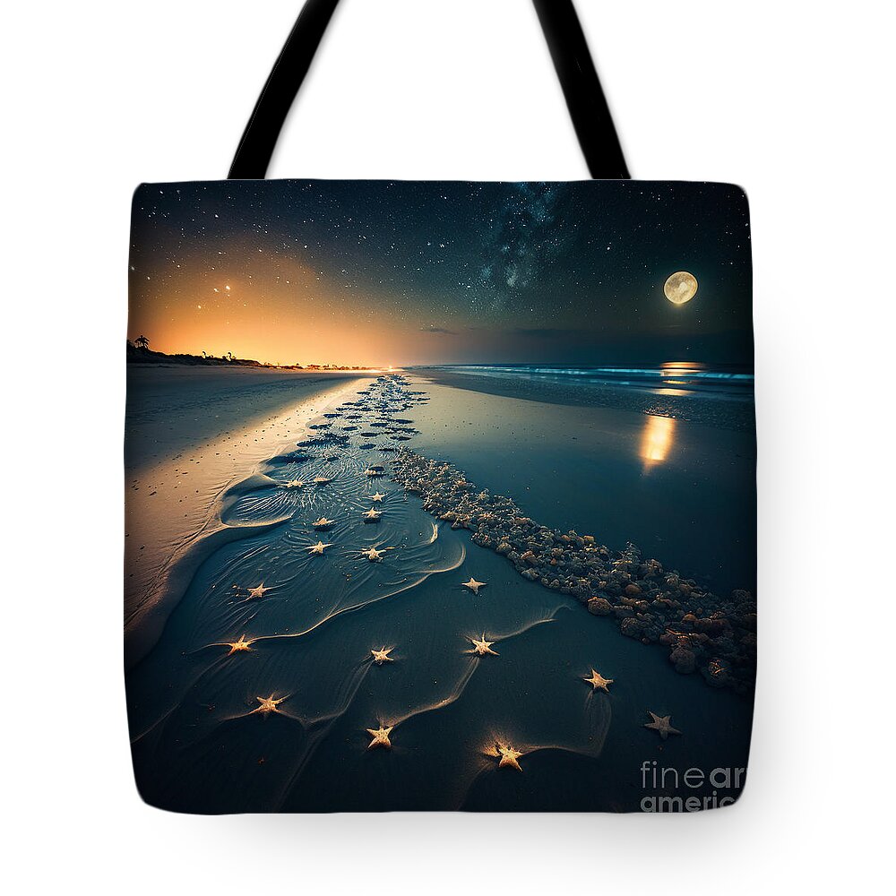 Stars Tote Bag featuring the digital art Midnight Beach V by Jay Schankman