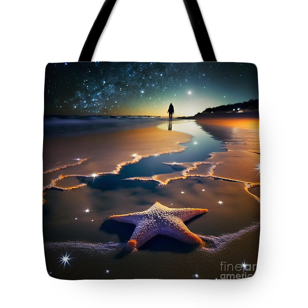 Beach Tote Bag featuring the digital art Midnight Beach VII by Jay Schankman