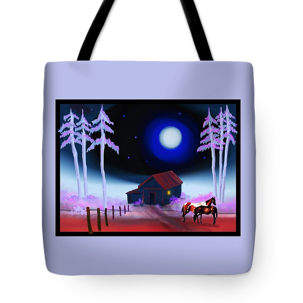 Midnight Tote Bag featuring the mixed media Midnight Horses by Hartmut Jager