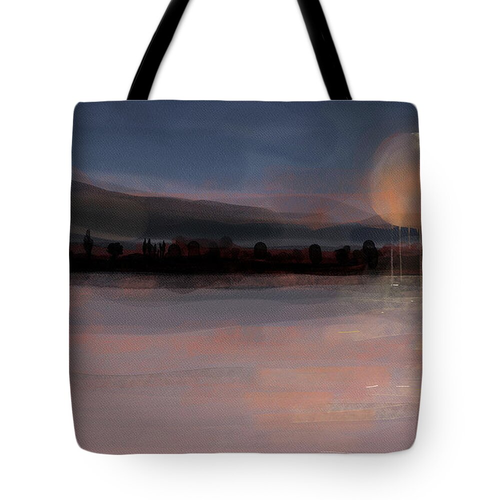 Abstract Tote Bag featuring the painting Midnight River - Abstract Landscape Large Wall Art Painting by iAbstractArt