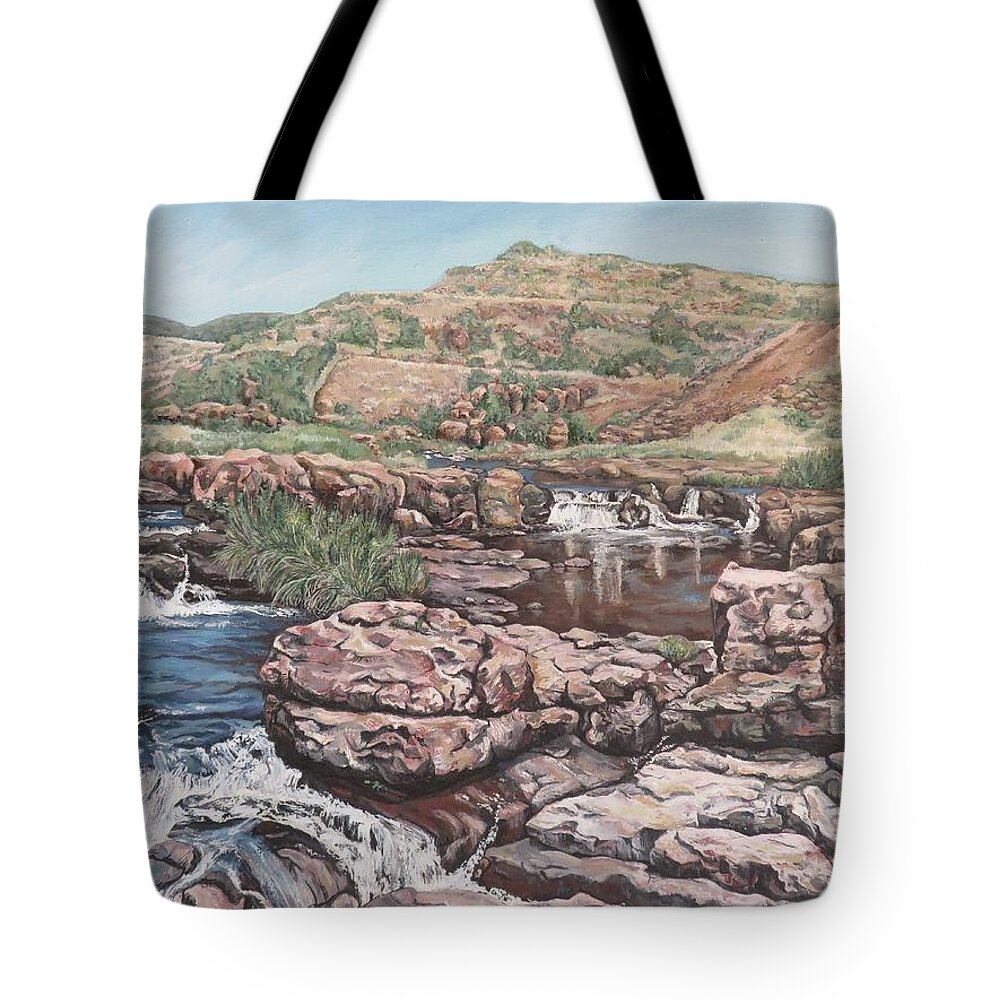 Potholes Tote Bag featuring the painting Midsummer by Margot Brassil